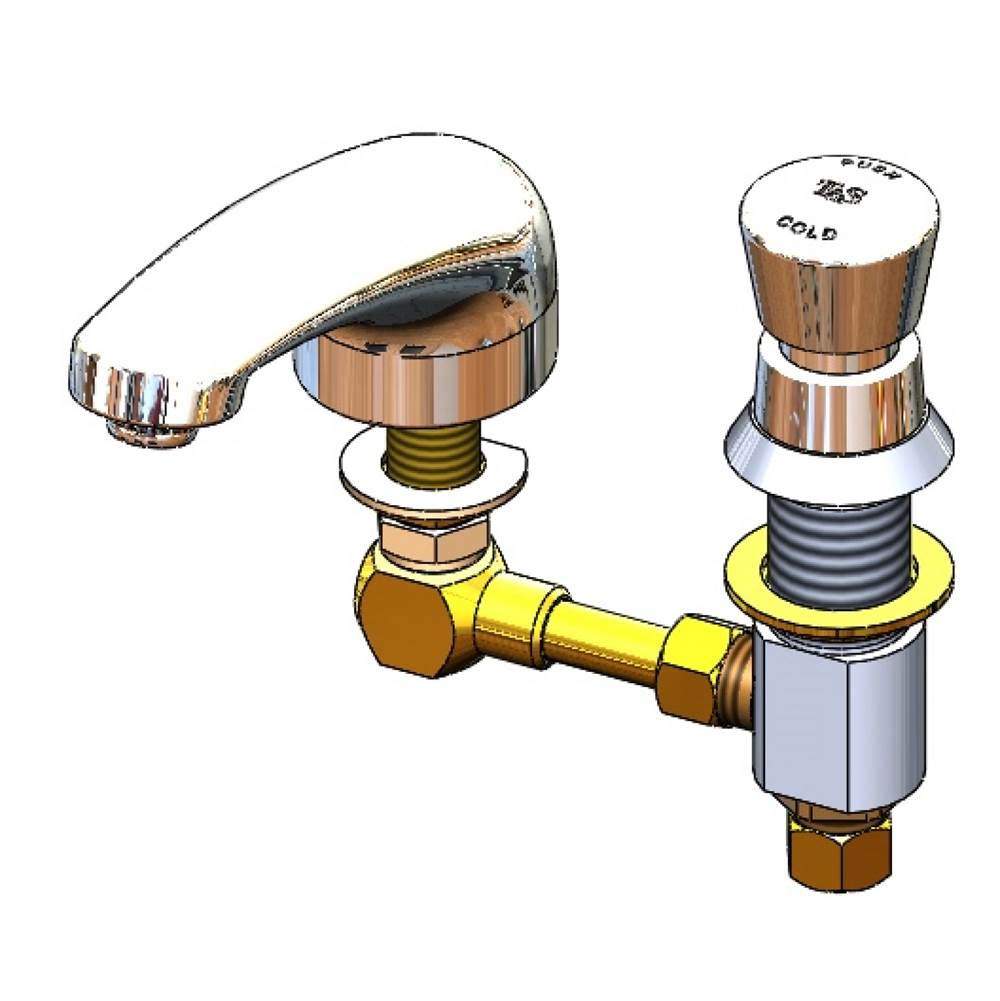 T&S Brass 4'' c/c Single Temp Faucet, Push-Button Metering, Cold Water Only, 5'' Cast Spout