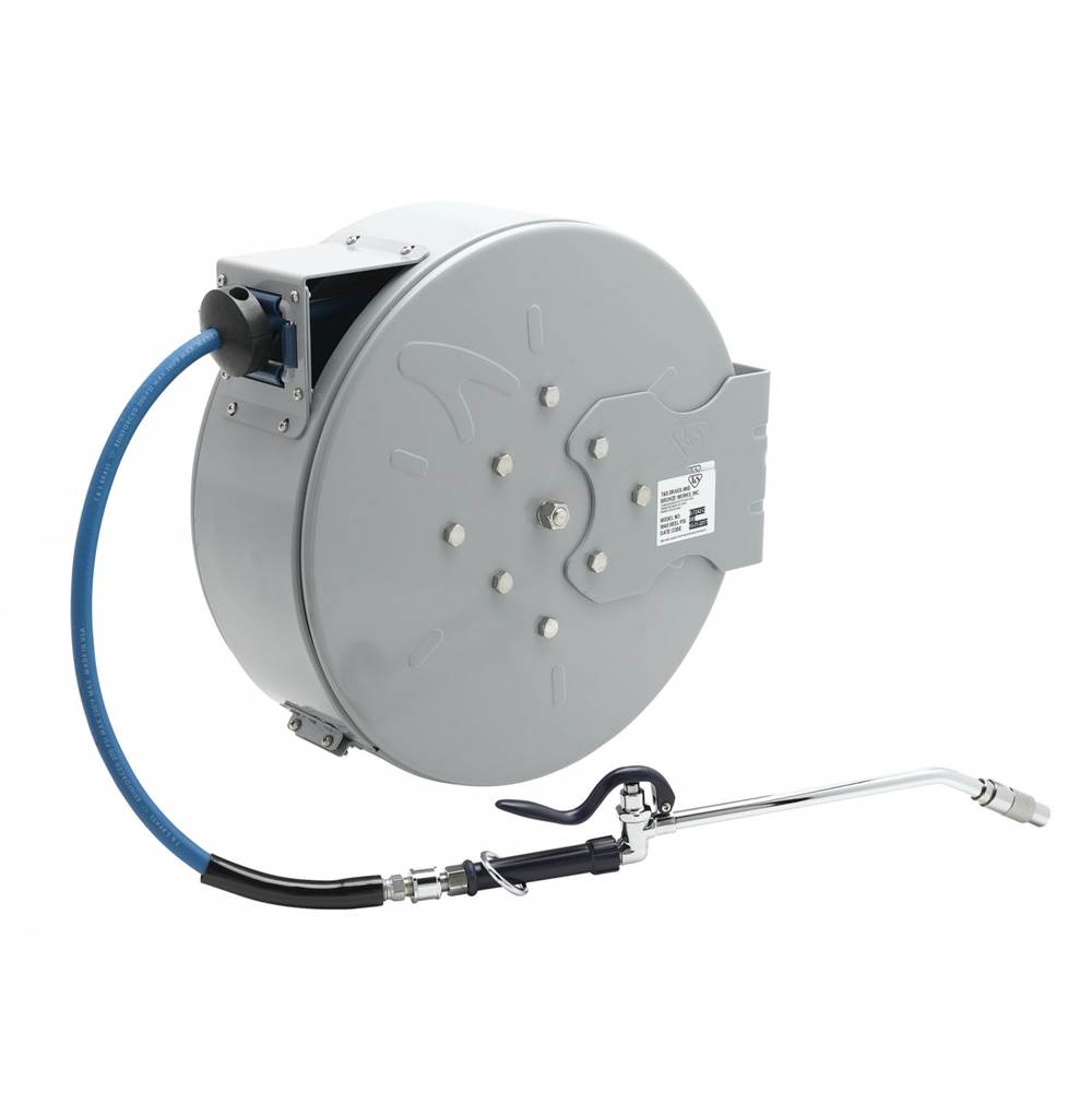 T&S Brass Hose Reel, 3/8'' x 50' Enclosed Coated Reel, Extended Spray Wand w/ Blue Spray Valve