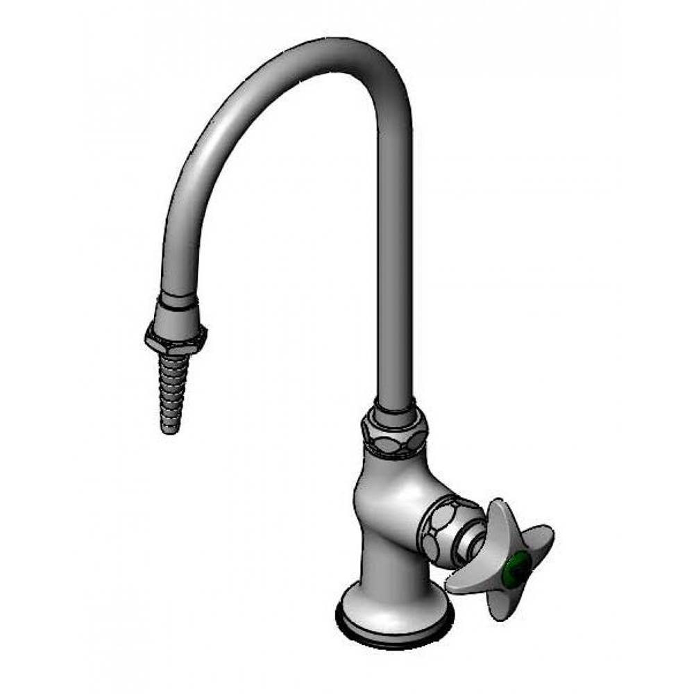 T&S Brass Lab Faucet, Single Temperature Control, Rigid/Swivel Gooseneck, Serrated Tip, 4-Arm Handle