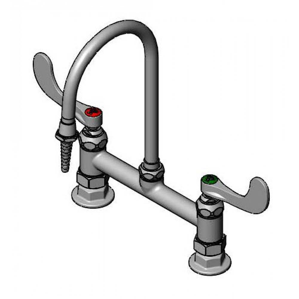 T&S Brass Lab Mixing Faucet, 8'' Deck Mount, Swivel/Rigid Gooseneck, Serrated Tip, 4'' Wrist Handles