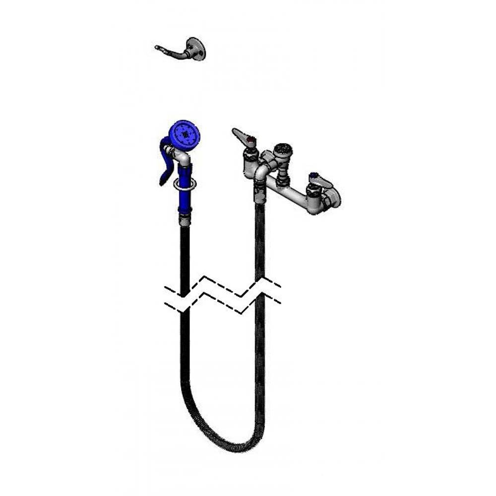 T&S Brass Pet Grooming Unit, 8'' Wall Mount Base Fct, 104'' SS Hose, Angled Spray Valve (EB-0107-035)