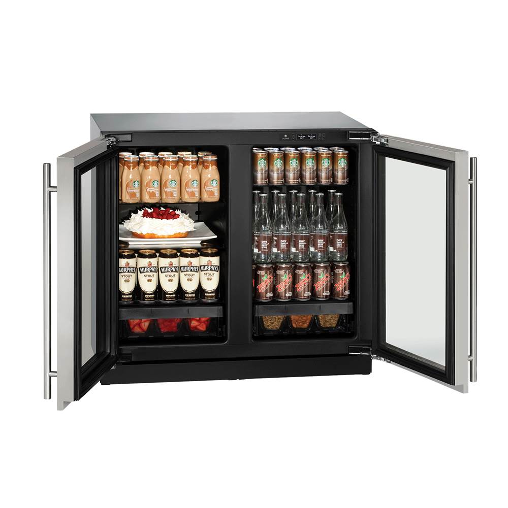 U Line Glass Refrigerator 36'' Lock Stainless 115v