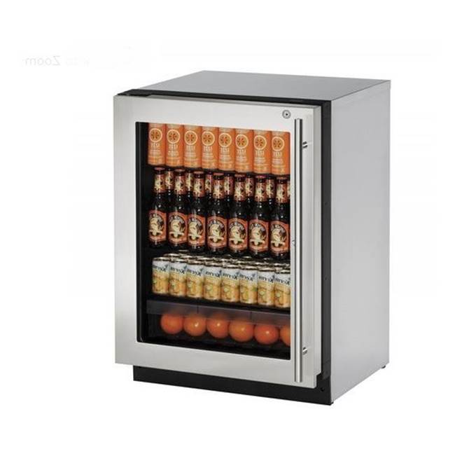 U Line Glass Refrigerator 24'' Lock Left Hinge Stainless 115v