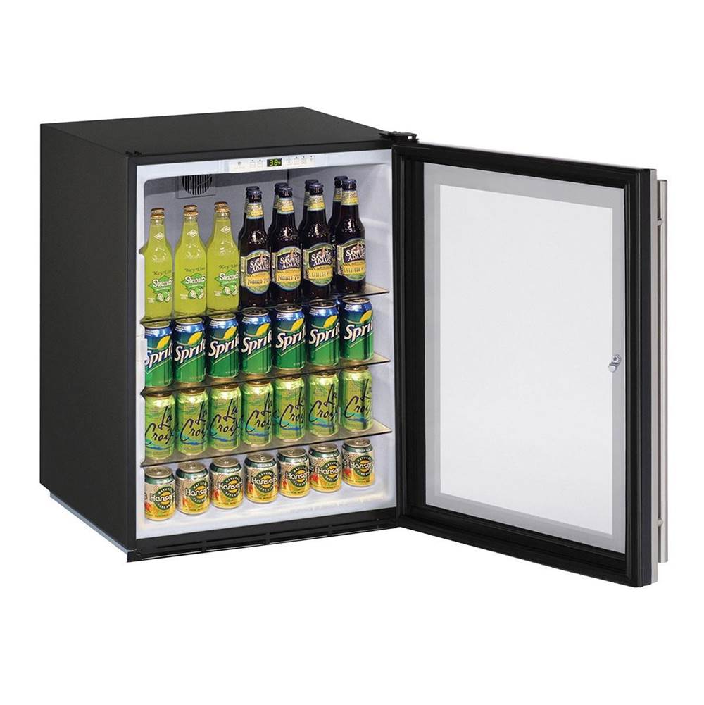 U Line Glass Refrigerator 24'' Reversible Hinge Integrated 115v