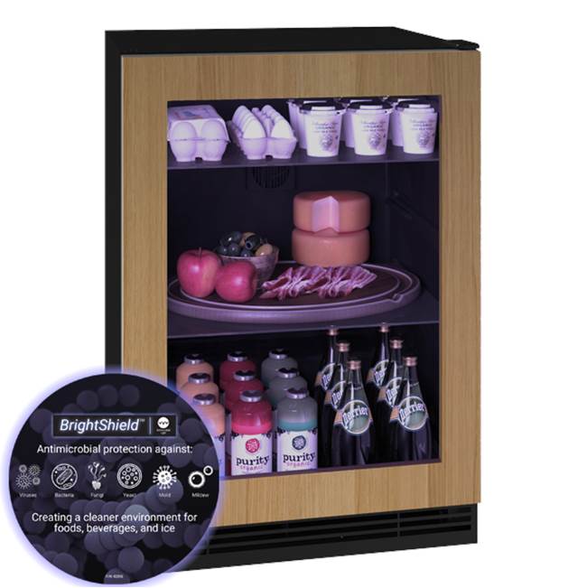 U Line Glass Refrigerator 24'' Reversible Hinge Integrated Frame 115v BrightShield