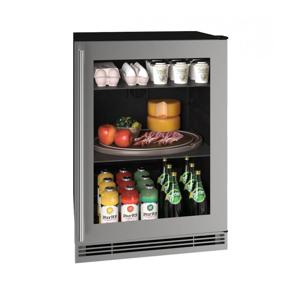 U Line Glass Refrigerator 24'' Reversible Hinge Stainless Frame 115v