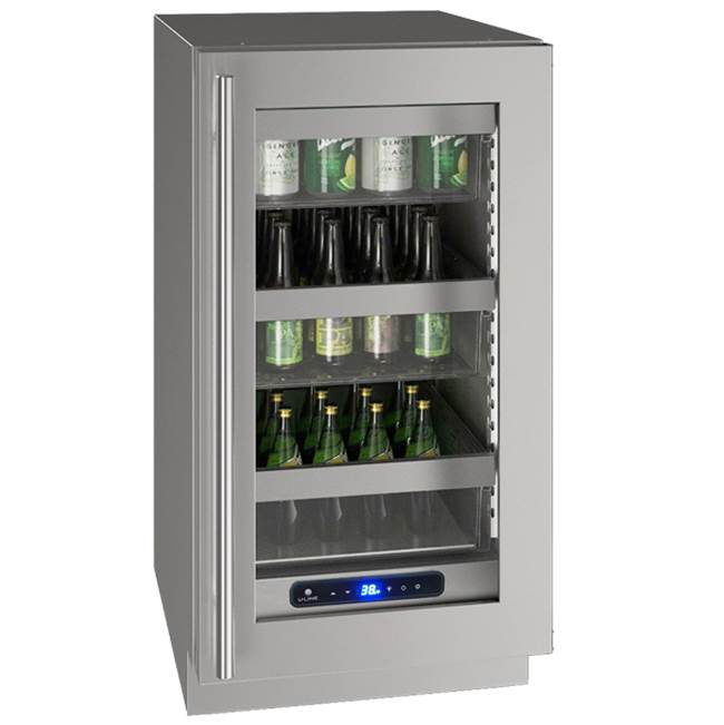 U Line Glass Refrigerator 18'' Reversible Hinge Stainless 115v