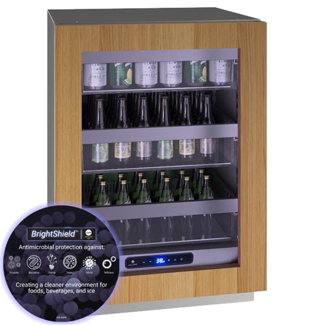 U Line Glass Refrigerator 24'' Reversible Hinge Integrated Frame 115v BrightShield