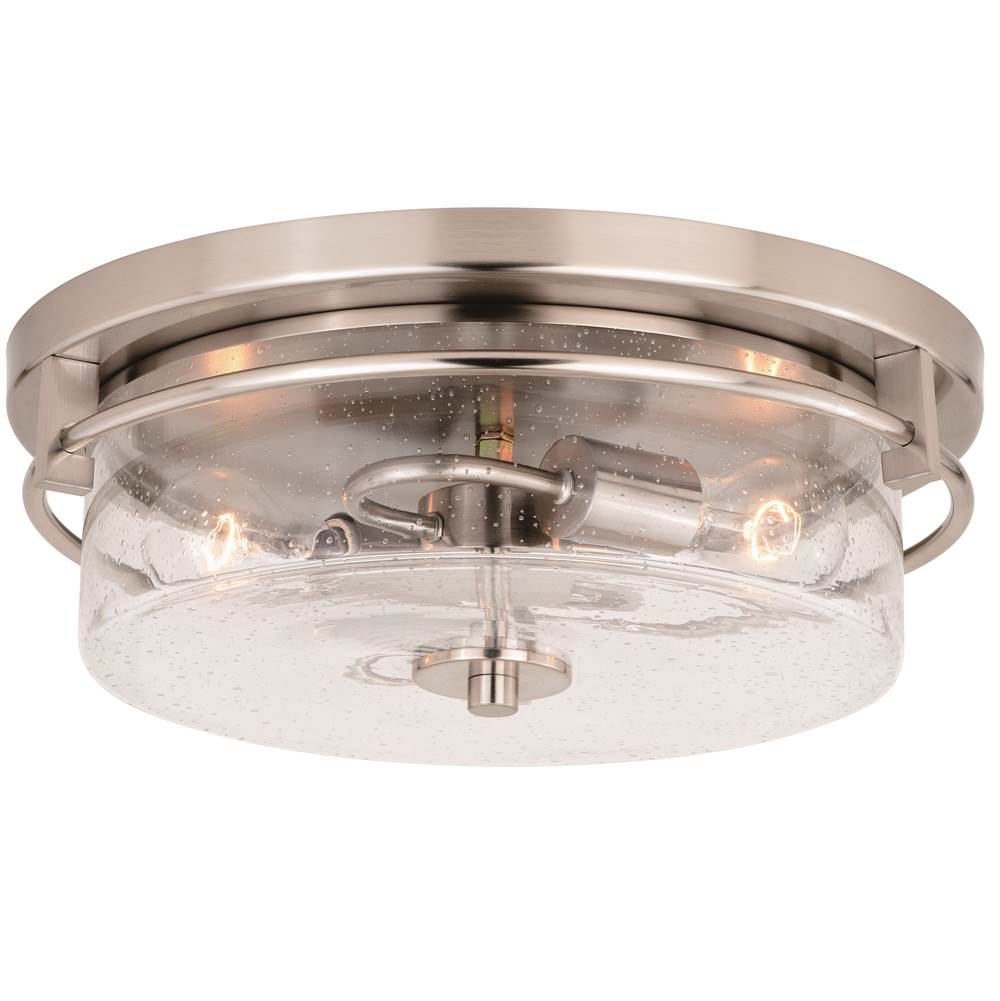 Vaxcel Addison 15-in W Satin Nickel Flush Mount Ceiling Light Fixture Clear Glass