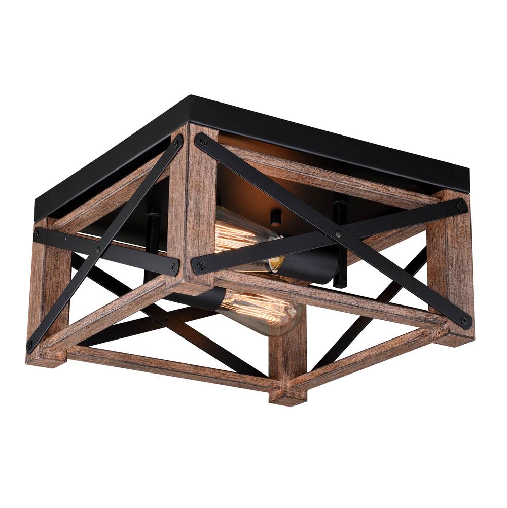 Vaxcel Colton 12-in W Brown Wood Cage Flush Mount Ceiling Light Fixture