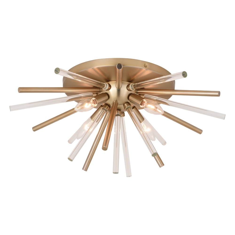 Vaxcel Aria 22.5-in Natural Brass 4 Light Mid Century Modern Sputnik Flush Mount Ceiling Fixture with Glass Accents