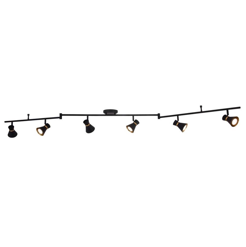 Vaxcel Alto 6 Light LED Matte Black with Gold Satin Brass Accents Mid-Century Modern Swing Arm Directional Ceiling Spot Fixture with Metal Shades