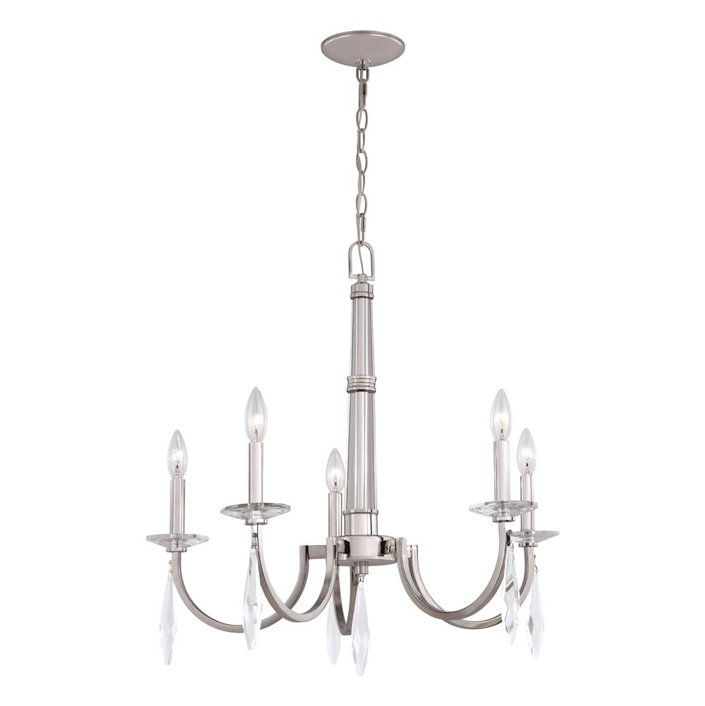 Vaxcel Hoyne 5 Light Crystal and Satin Nickel Candle Chandelier