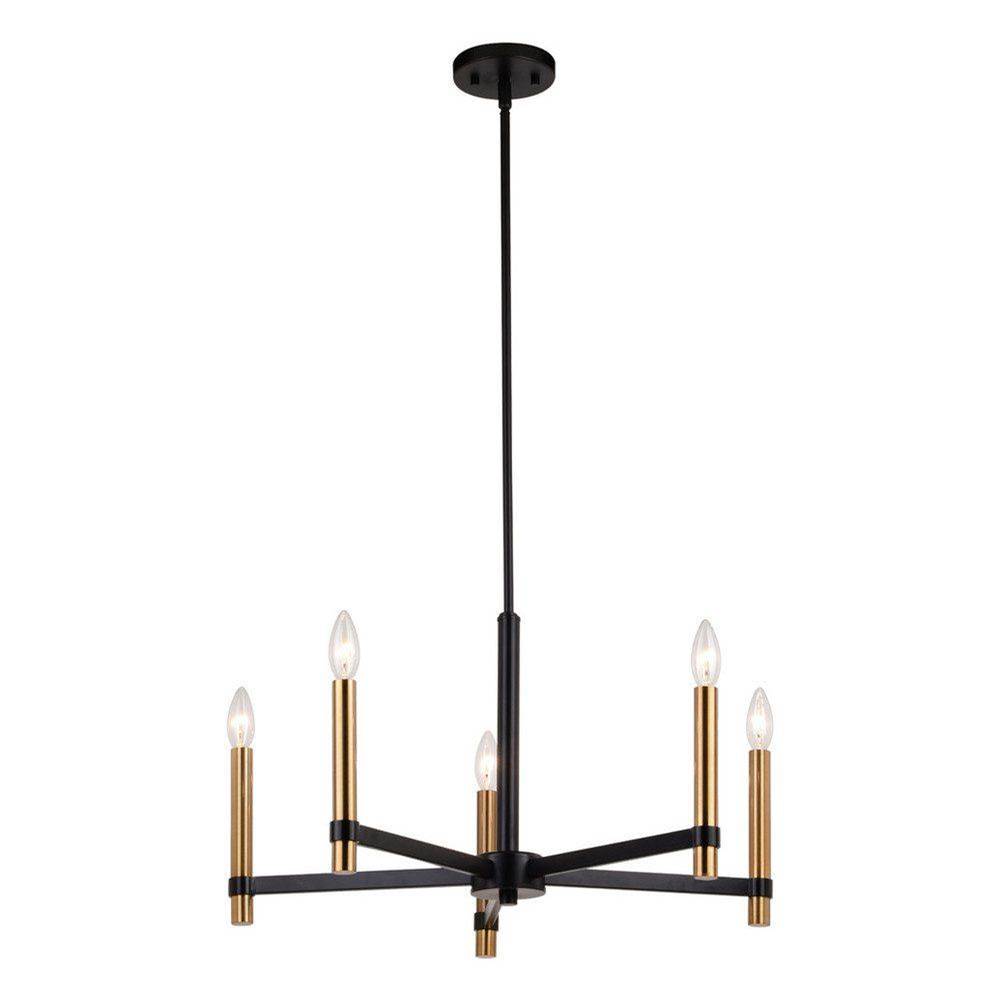 Vaxcel Damen 5 Light Black and Brass Contemporary Candle Chandelier