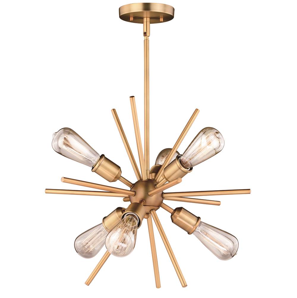 Vaxcel Estelle 6 Light Brass Mid-Century Modern Sputnik Pendant