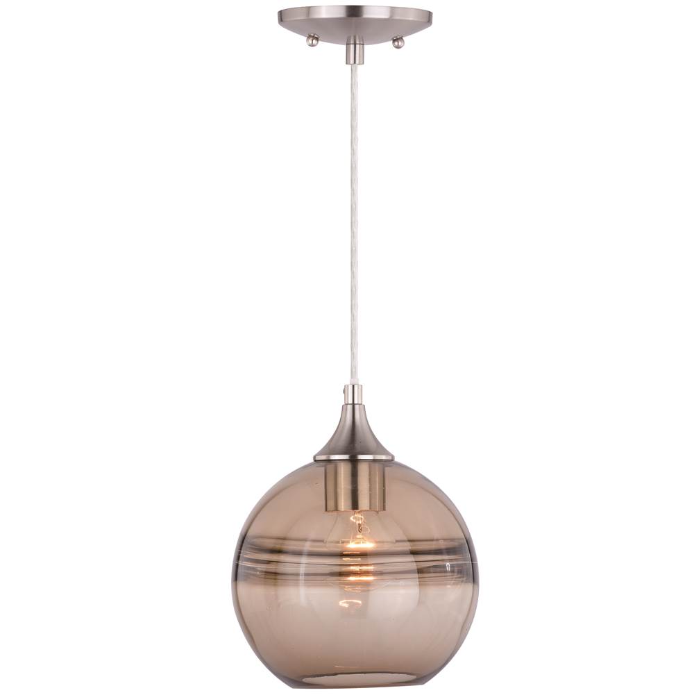 Vaxcel Milano Satin Nickel Globe Mini Pendant Ceiling Light Amber Fog Glass
