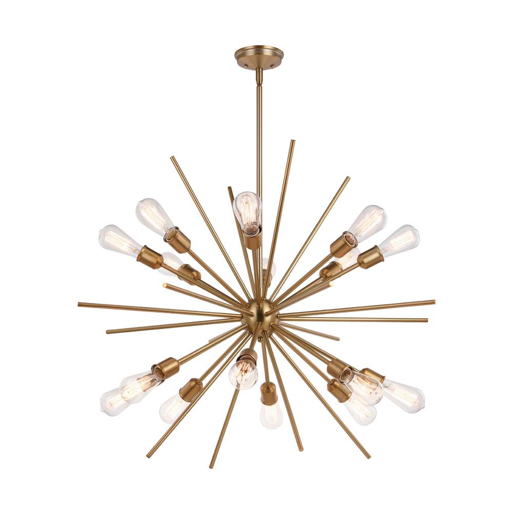 Vaxcel Estelle 36-in Natural Brass Mid Century Modern 16 Light Sputnik Hanging Ceiling Pendant Chandelier