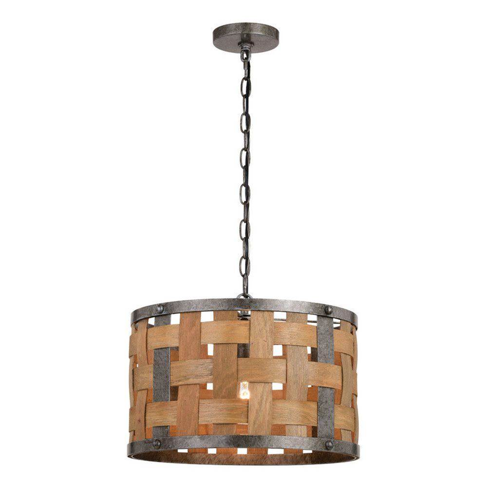 Vaxcel Norwood 15.75-in. 1 Light Pendant Vintage Steel and Distressed Wood