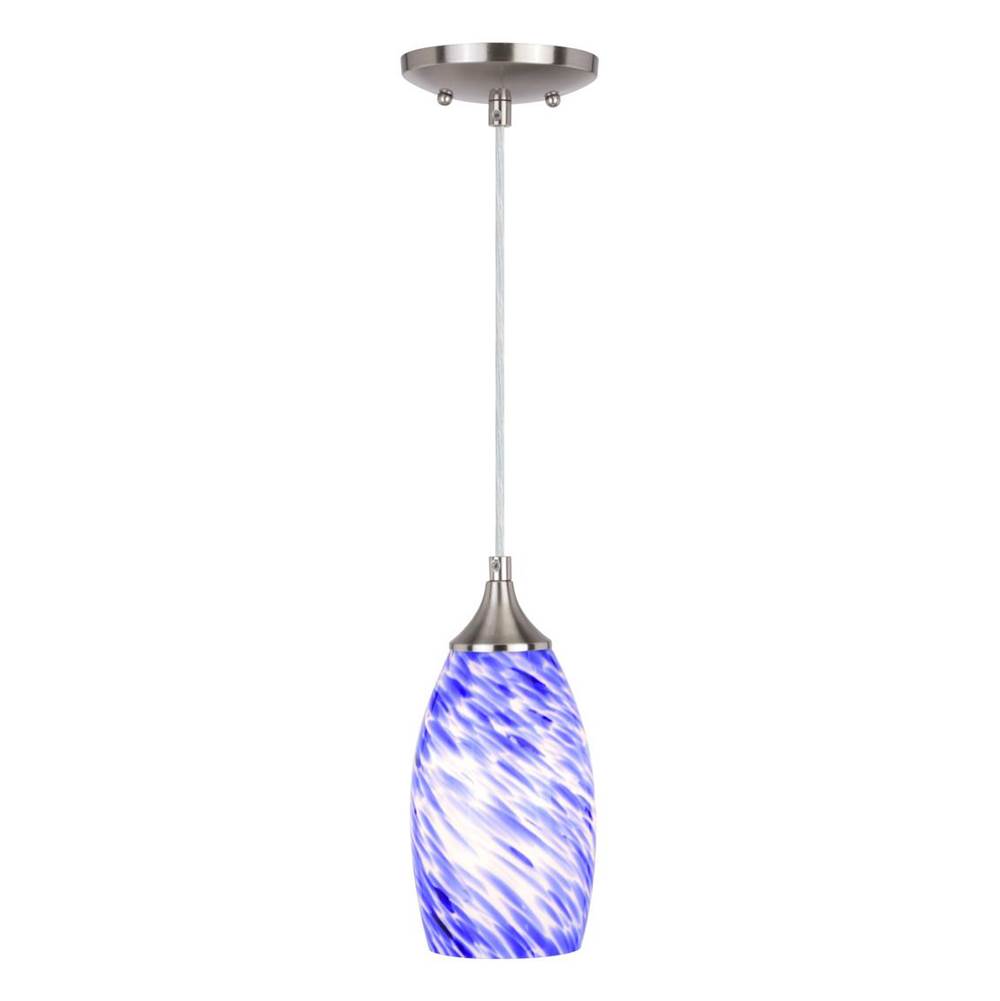 Vaxcel Milano Satin Nickel Mini Pendant Ceiling Light with Blue Swirl Art Glass