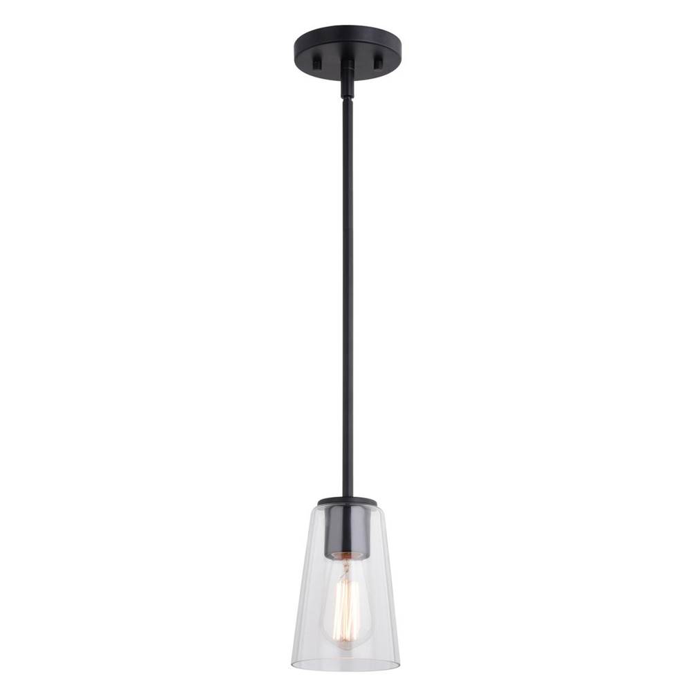 Vaxcel Beverly Matte Black Mini Pendant Ceiling Light Clear Glass Shade, LED Compatible