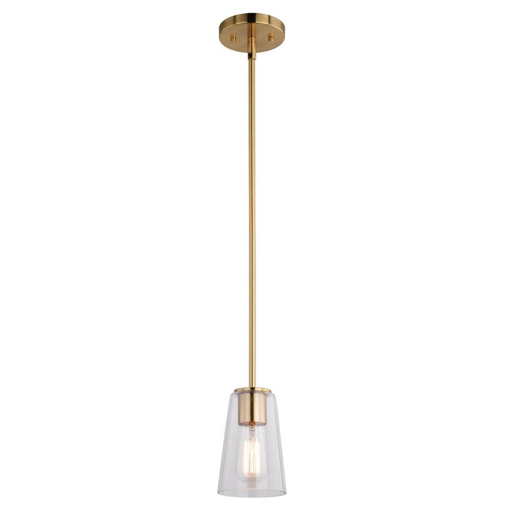 Vaxcel Beverly Gold Muted Brass Mini Pendant Ceiling Light Clear Glass Shade, LED Compatible