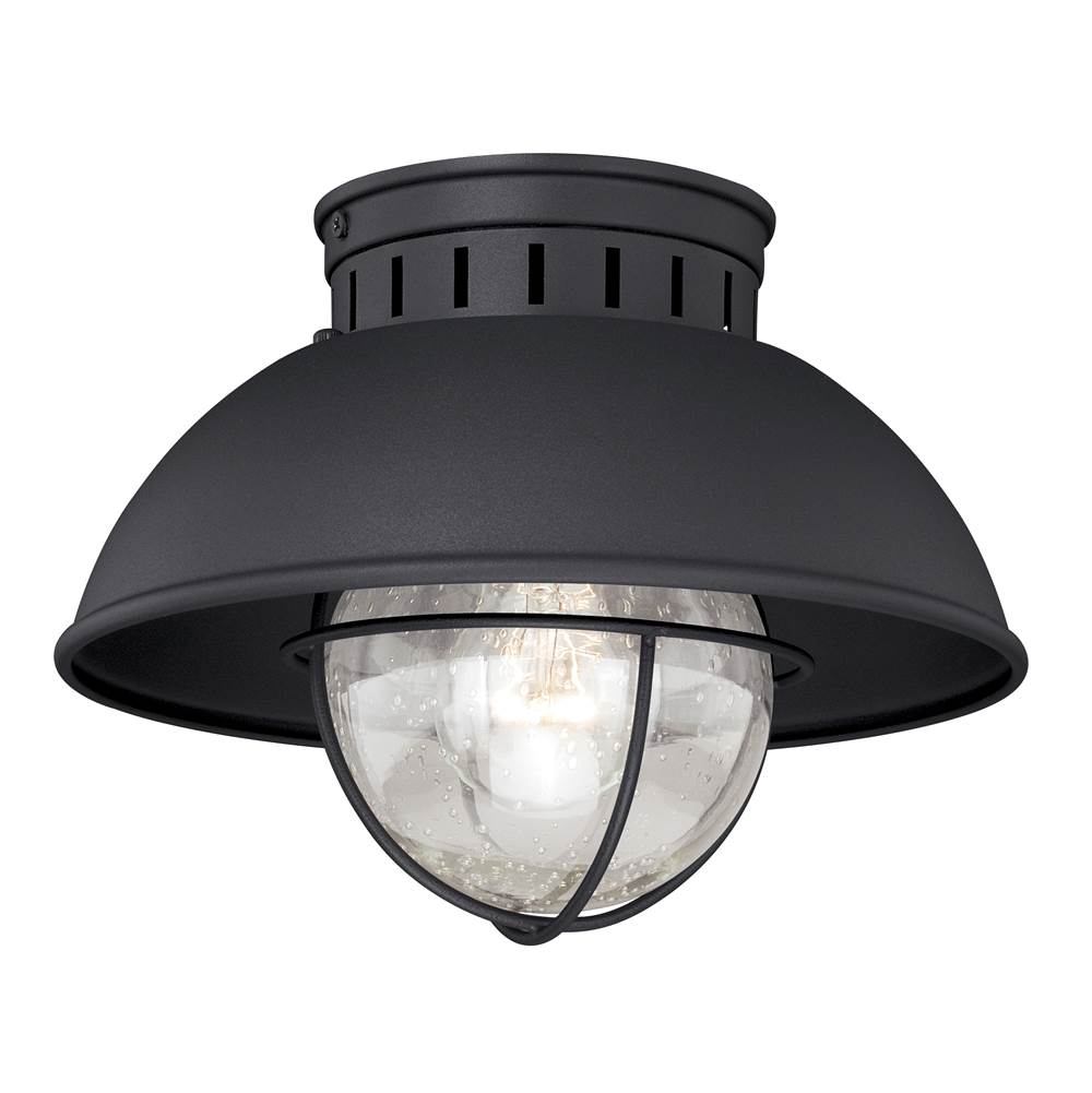 Vaxcel Harwich Black Coastal Barn Dome Outdoor Flush Mount Ceiling Light Clear Glass