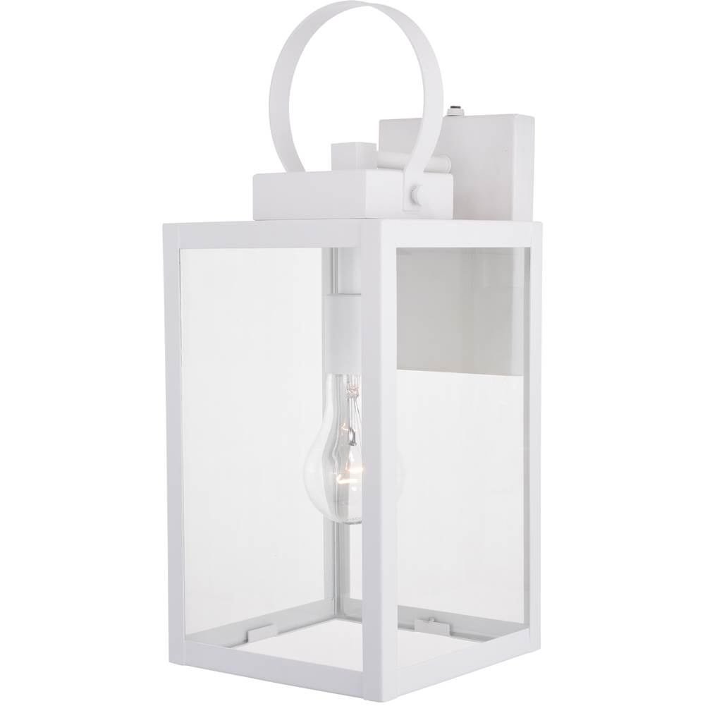 Vaxcel Medinah 1 Light Dusk to Dawn White Outdoor Wall Lantern Clear Glass