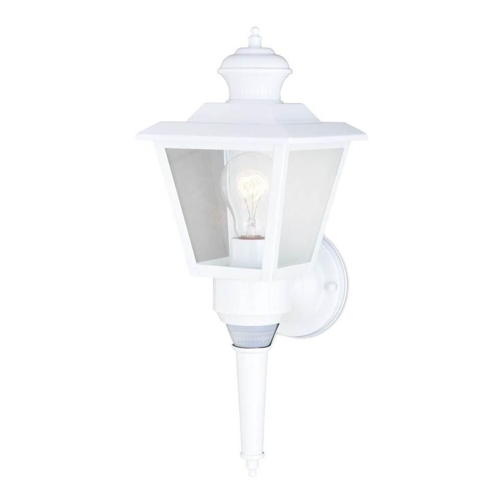 Vaxcel Monroe White Motion Sensor Dusk to Dawn Traditional Outdoor Wall Light with Clear Glass