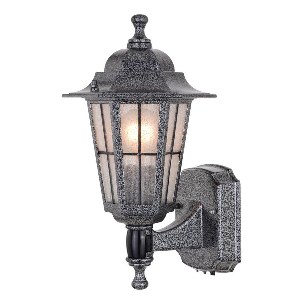Vaxcel York Textured Pewter Motion Sensor Dusk to Dawn Traditional Outdoor Wall Light with Clear Glass