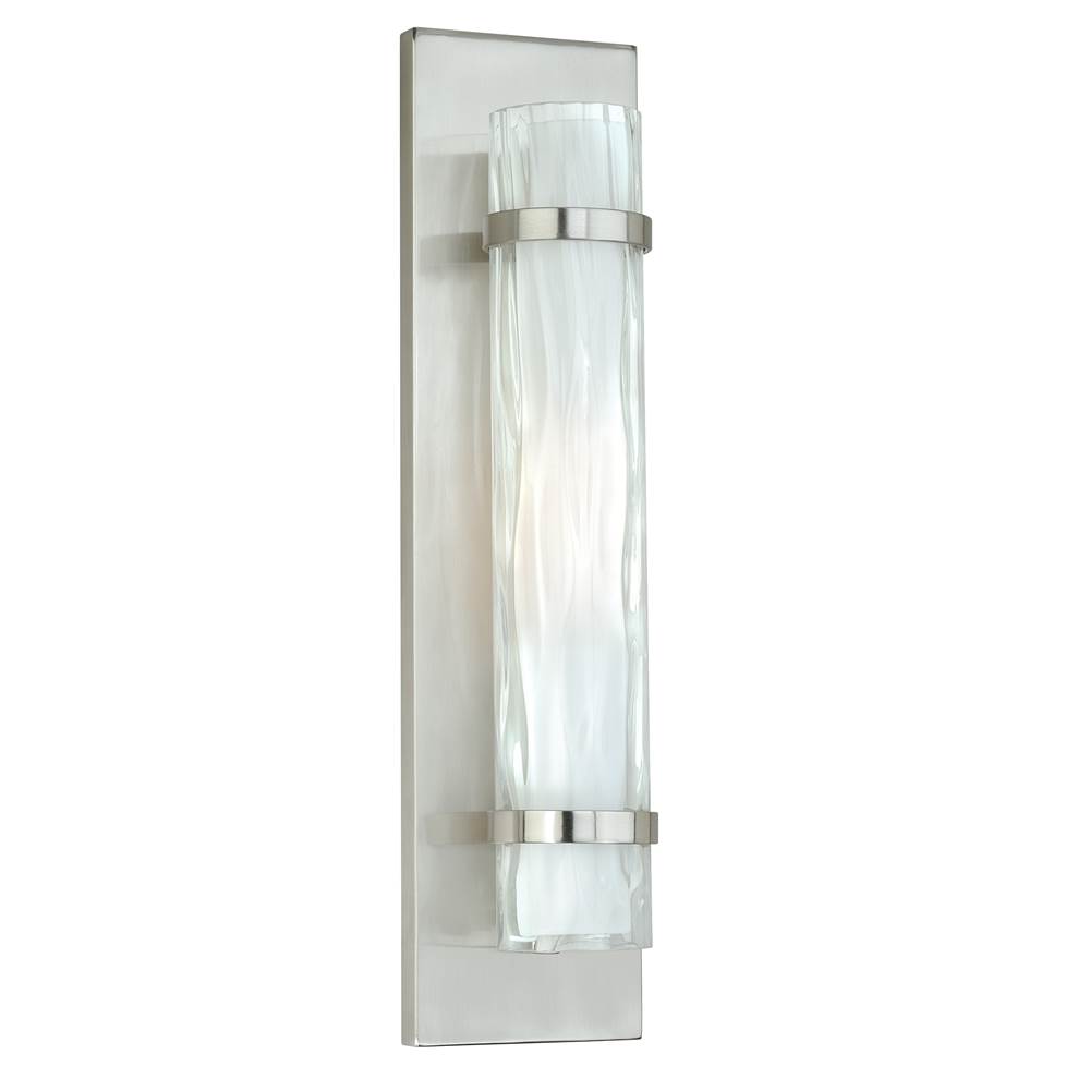 Vaxcel Vilo 1 Light Satin Nickel Cylinder Flush ADA Wall Sconce White Glass