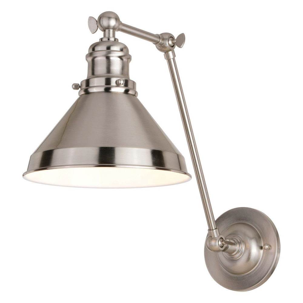 Vaxcel Alexis 8 in W Satin Nickel and Matte White Adjustable Swing Arm Wall Lamp with Metal Shade