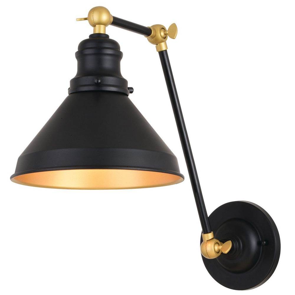 Vaxcel Alexis 8 in W Oil Rubbed Bronze and Satin Gold Adjustable Swing Arm Wall Lamp with Metal Shade