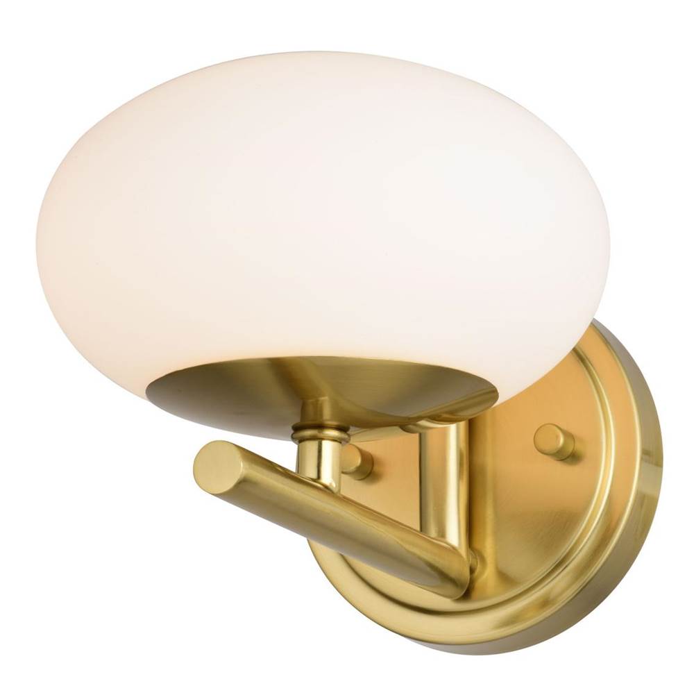 Vaxcel Sloane 1 Light LED Gold Satin Brass Mid-Century Modern Wall Sconce Fixture with White Glass Globe