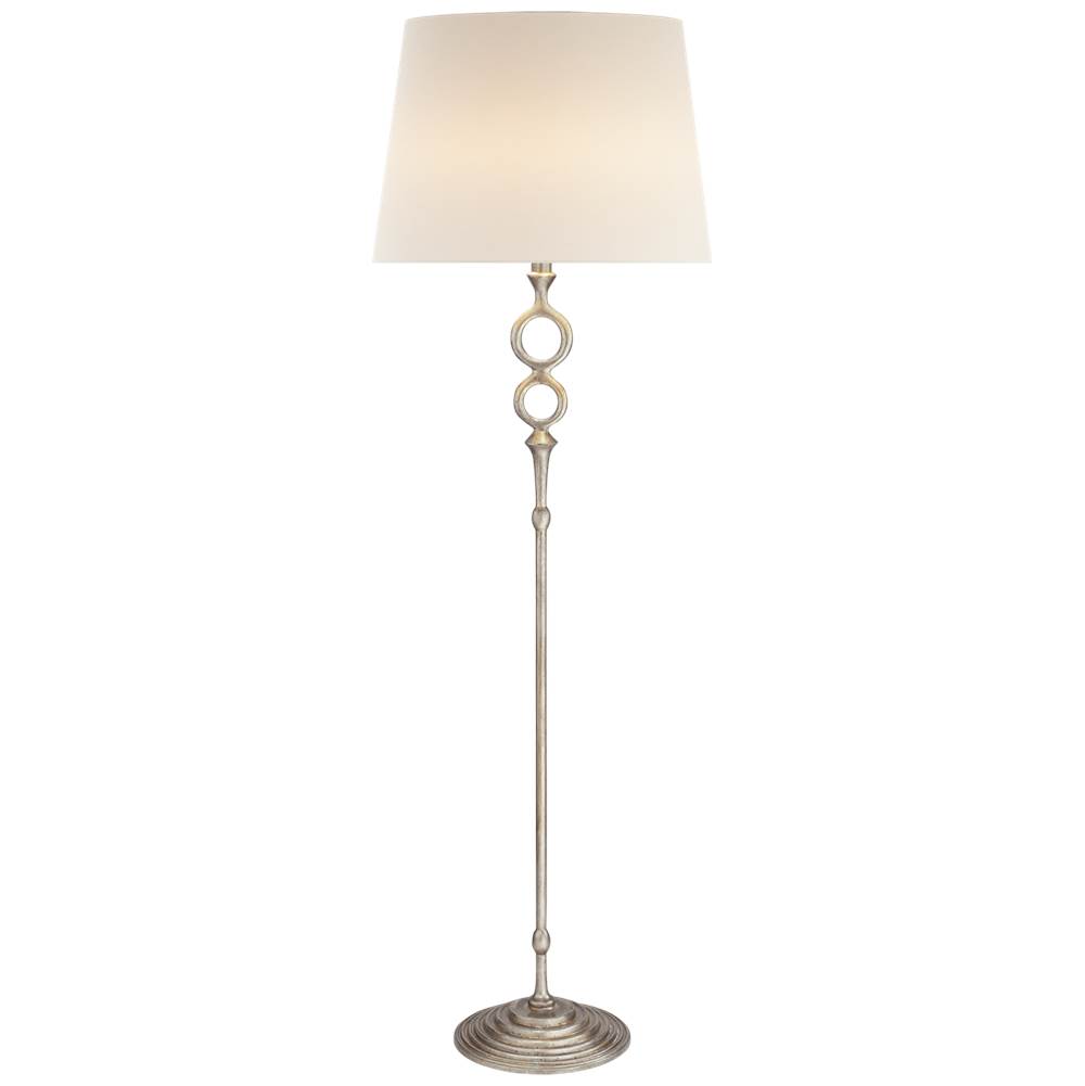 Visual Comfort Signature Collection Bristol Floor Lamp in Burnished Silver Leaf with Linen Shade