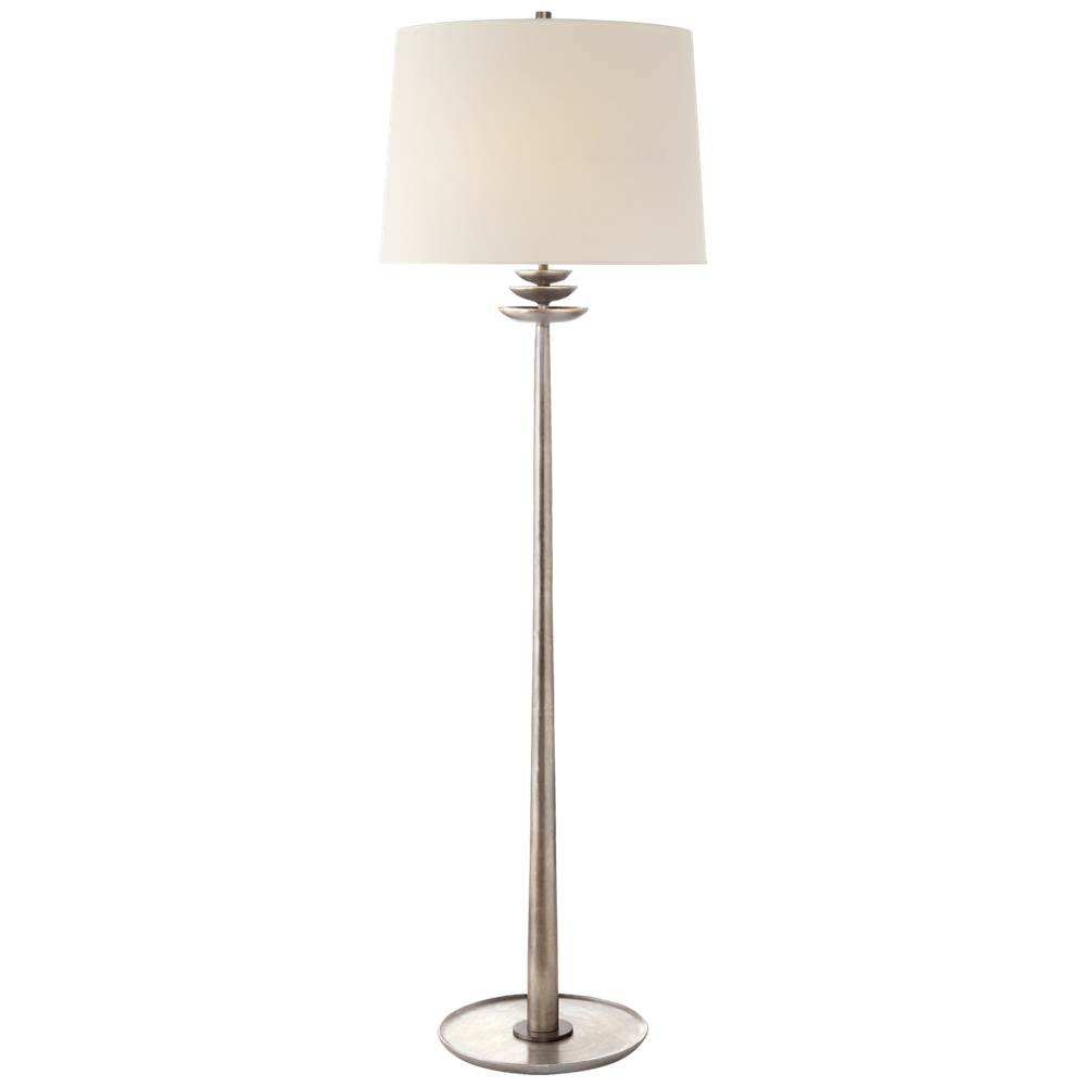 Visual Comfort Signature Collection Beaumont Floor Lamp in Burnished Silver Leaf with Linen Shade