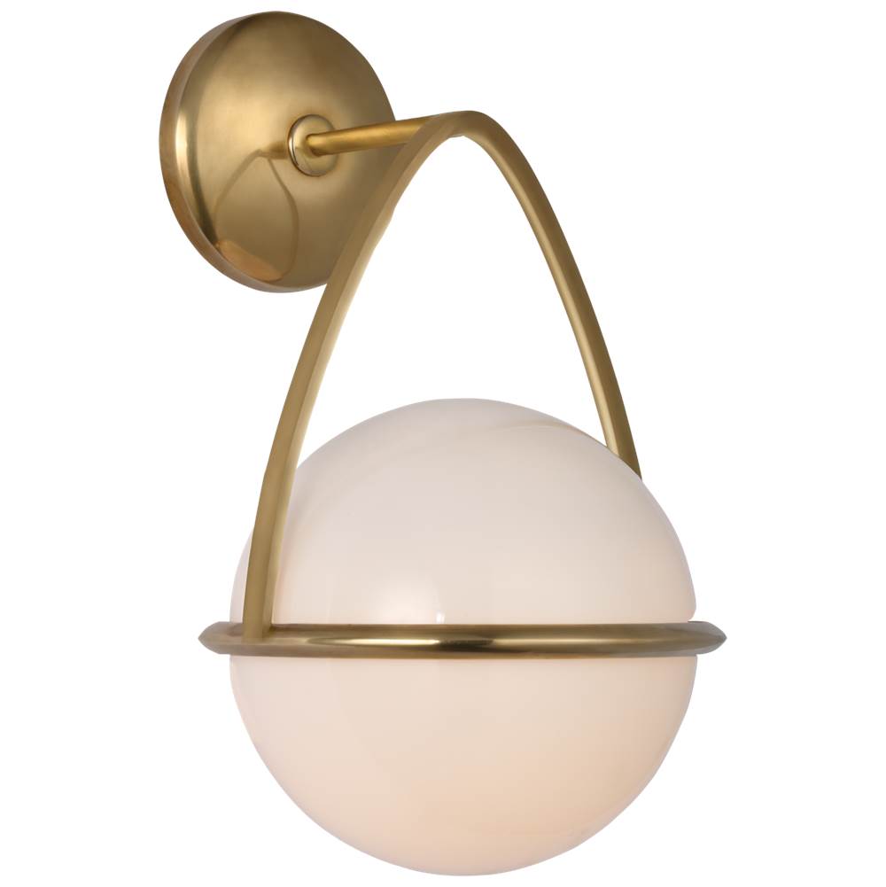 Visual Comfort Signature Collection Lisette Bracketed Sconce in Hand-Rubbed Antique Brass with White Glass