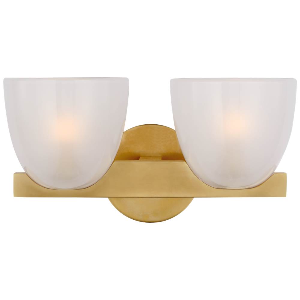 Visual Comfort Signature Collection Carola Double Sconce in Hand-Rubbed Antique Brass with Frosted Glass