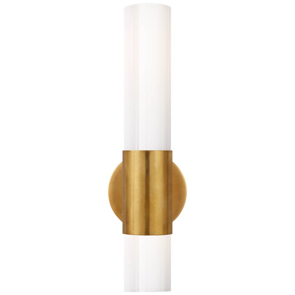Visual Comfort Signature Collection Penz Medium Cylindrical Sconce in Hand-Rubbed Antique Brass with White Glass