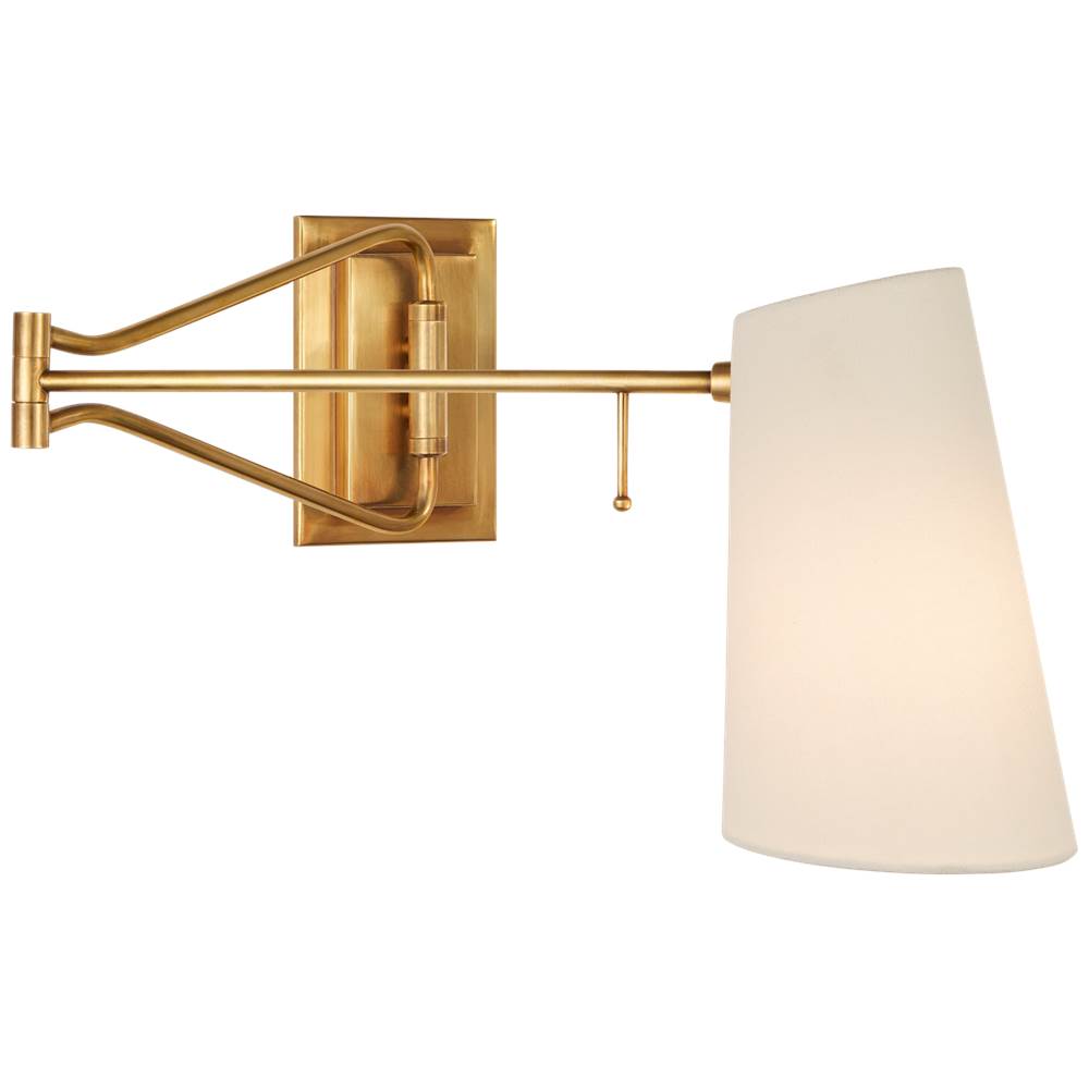 Visual Comfort Signature Collection Keil Swing Arm Wall Light in Hand-Rubbed Antique Brass with Linen Shade