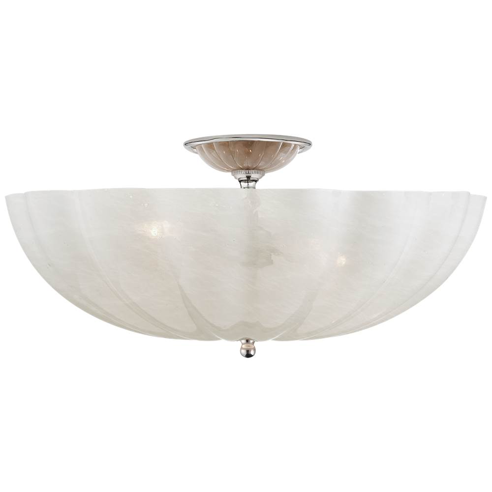 Visual Comfort Signature Collection Rosehill Large Semi-Flush Mount in Polished Nickel with White Strie Glass