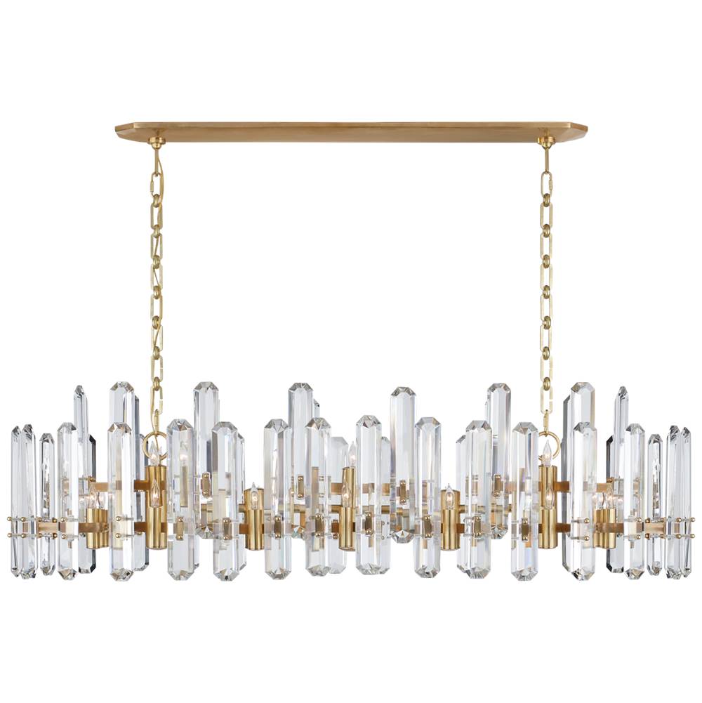 Visual Comfort Signature Collection Bonnington Large Linear Chandelier in Hand-Rubbed Antique Brass with Crystal