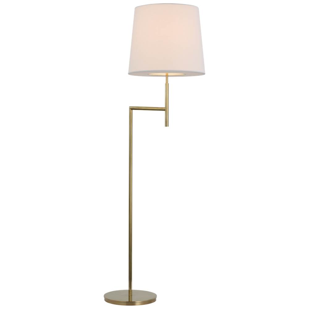 Visual Comfort Signature Collection Clarion Bridge Arm Floor Lamp in Soft Brass with Linen Shade