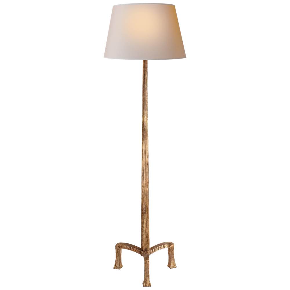 Visual Comfort Signature Collection Strie Floor Lamp in Gilded Iron with Natural Paper Shade