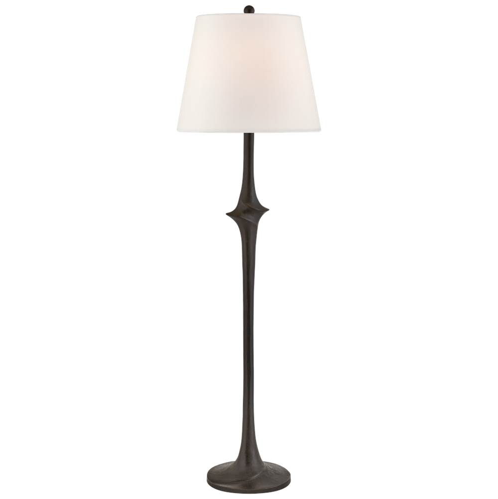 Visual Comfort Signature Collection Bates Large Sculpted Floor Lamp in Aged Iron with Linen Shade