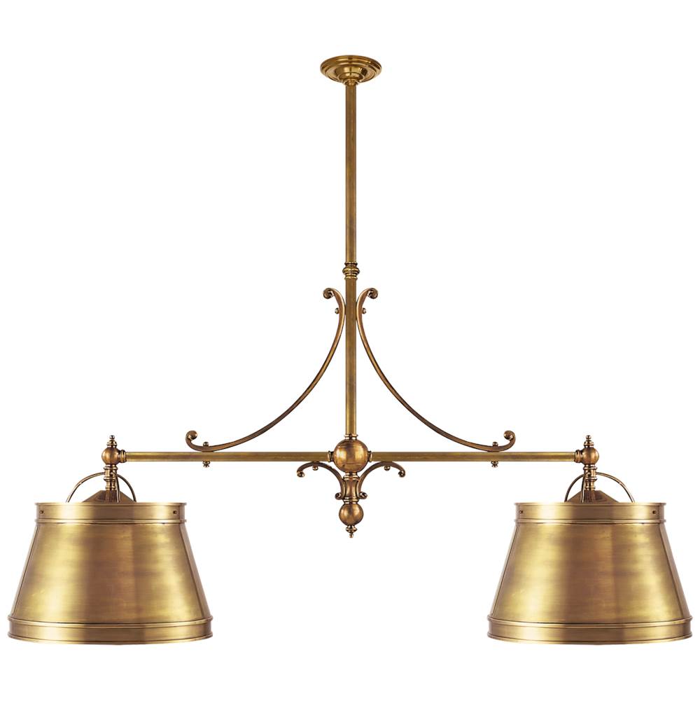 Visual Comfort Signature Collection Sloane Double Shop Pendant in Antique-Burnished Brass with Antique-Burnished Brass Shades