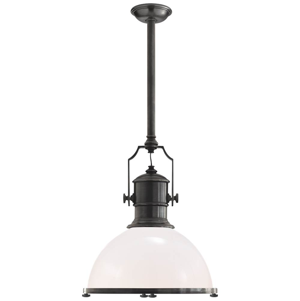 Visual Comfort Signature Collection Country Industrial Large Pendant in Bronze with White Glass Shade