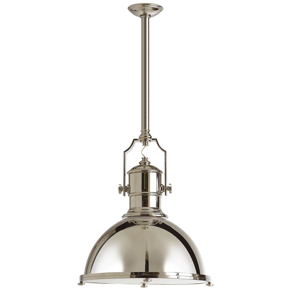 Visual Comfort Signature Collection Country Industrial Large Pendant in Polished Nickel with Polished Nickel Shade
