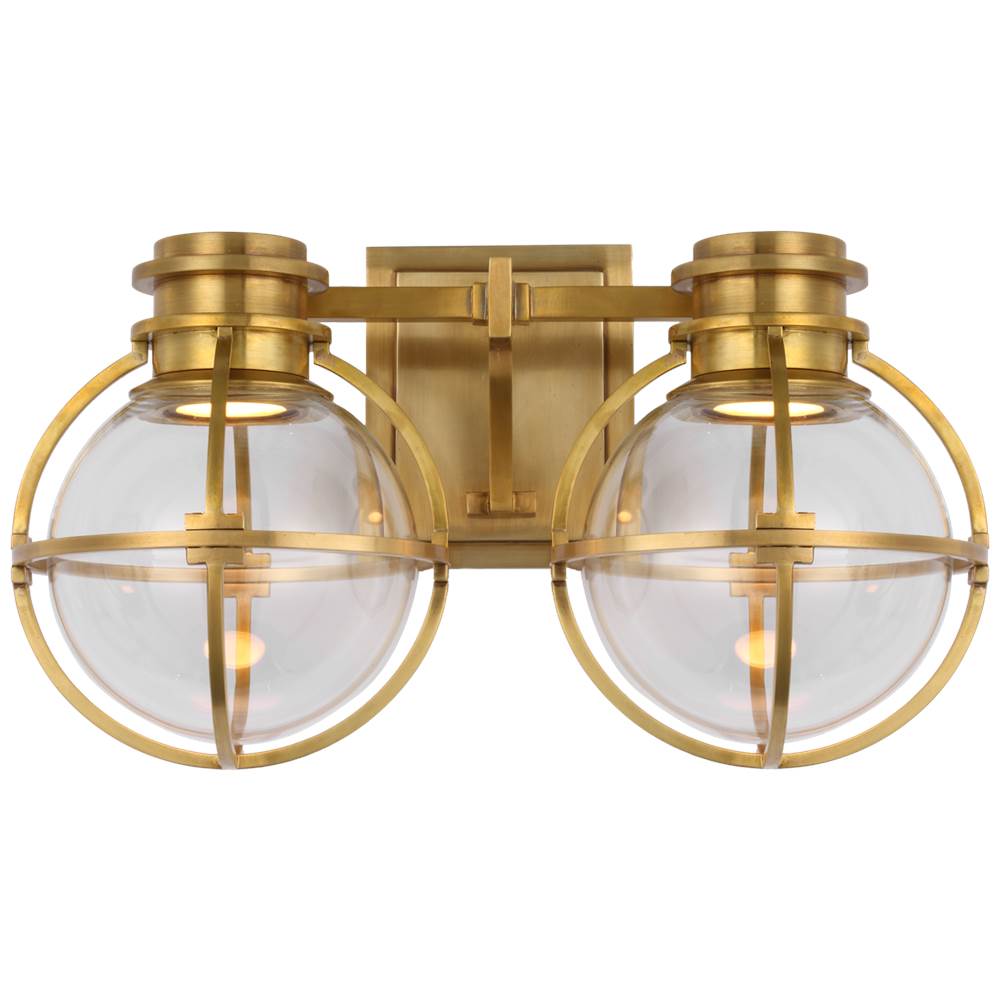 Visual Comfort Signature Collection Gracie Double Sconce in Antique-Burnished Brass with Clear Glass