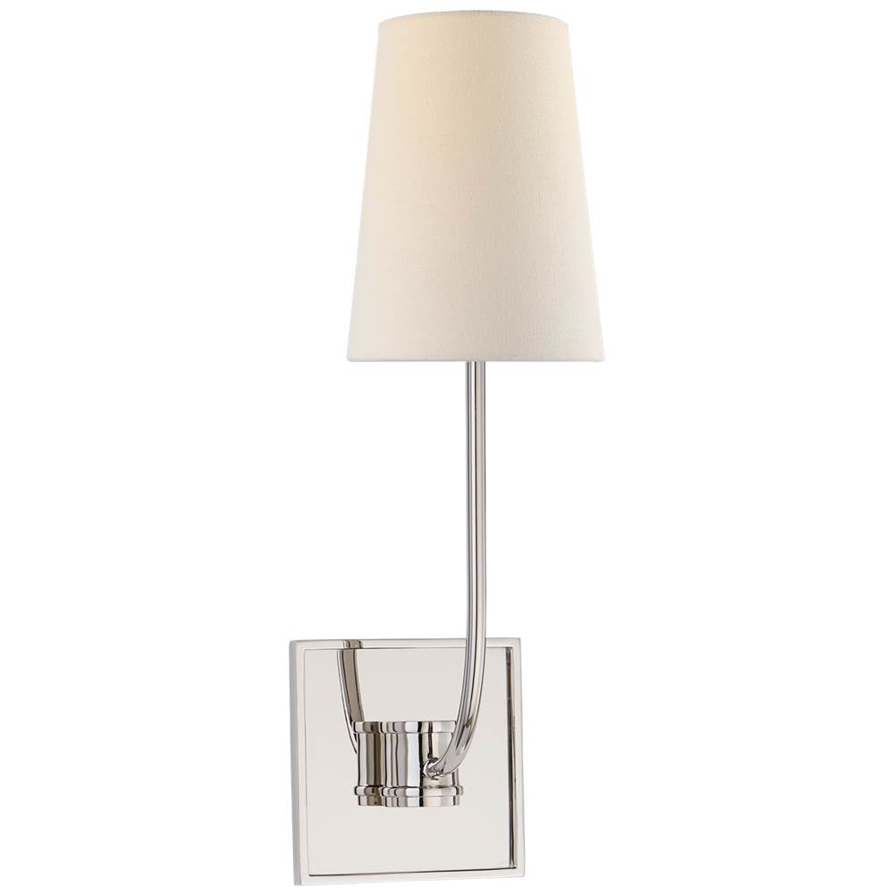 Visual Comfort Signature Collection Venini Single Sconce in Polished Nickel with Linen Shade