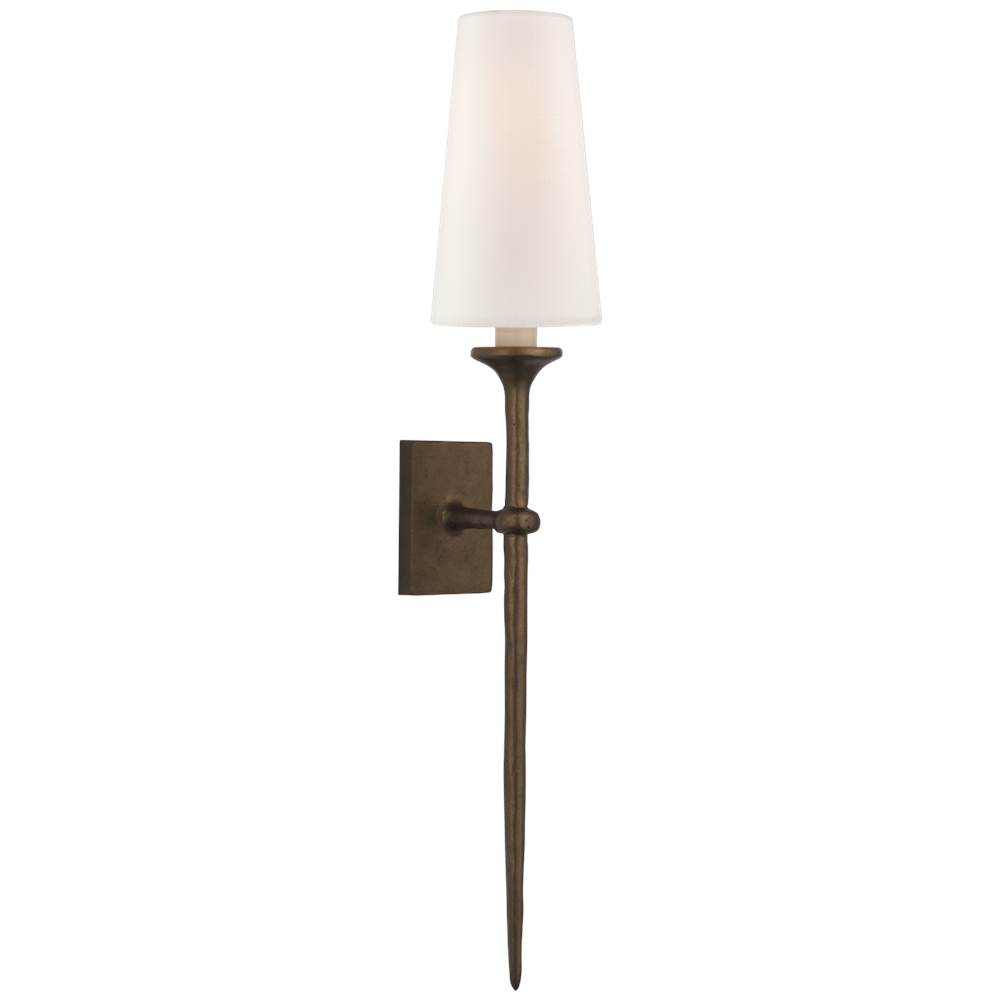 Visual Comfort Signature Collection Iberia Single Sconce in Antique Bronze Leaf with Linen Shade